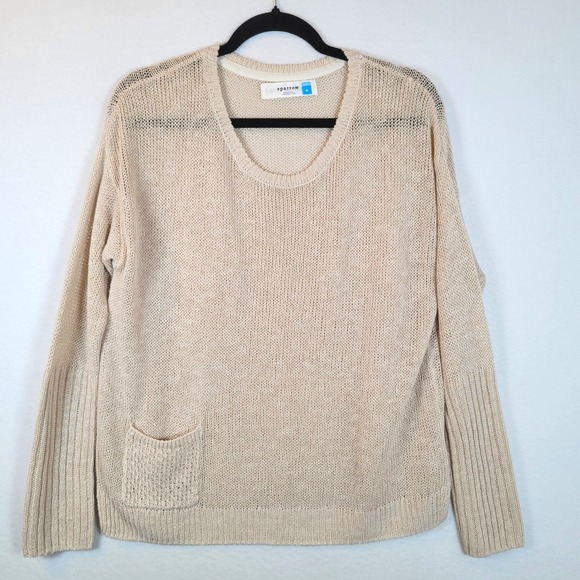 sparrow Sweaters - Sparrow Womens Linen Open Knit Pullover Sweater Size Medium Beige Beachy Boho